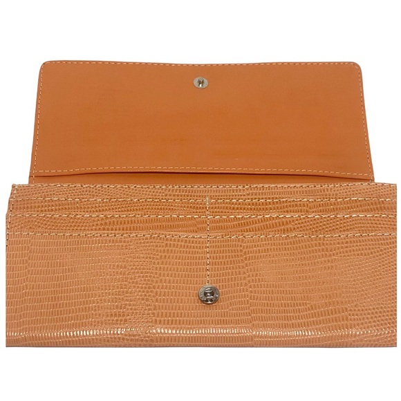 MAXX NY WOMEN'S LARGE FLAP WALLET ORANGE EMBOSSED GENUINE LEATHER (NWT) - Picture 8 of 11